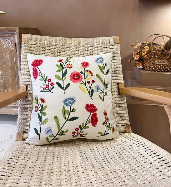 Throw Pillows for Couch, Spring Flower Decorative Throw Pillows, Farmhouse Sofa Decorative Pillows, Embroider Flower Cotton Pillow Covers-Art Painting Canvas