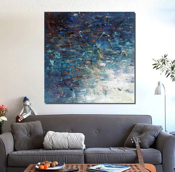 Modern Abstract Wall Art, Large Painting for Sale, Easy Painting Ideas for Living Room, Blue Acrylic Painting on Canvas, Huge Canvas Paintings-Art Painting Canvas