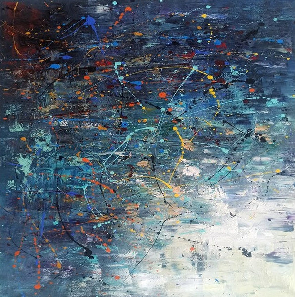 Modern Abstract Wall Art, Large Painting for Sale, Easy Painting Ideas for Living Room, Blue Acrylic Painting on Canvas, Huge Canvas Paintings-Art Painting Canvas