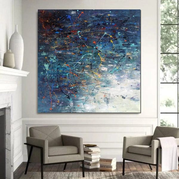 Modern Abstract Wall Art, Large Painting for Sale, Easy Painting Ideas for Living Room, Blue Acrylic Painting on Canvas, Huge Canvas Paintings-Art Painting Canvas