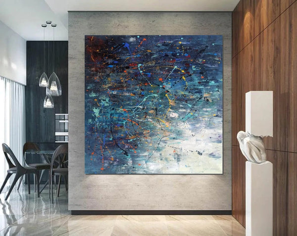 Modern Abstract Wall Art, Large Painting for Sale, Easy Painting Ideas for Living Room, Blue Acrylic Painting on Canvas, Huge Canvas Paintings-Art Painting Canvas