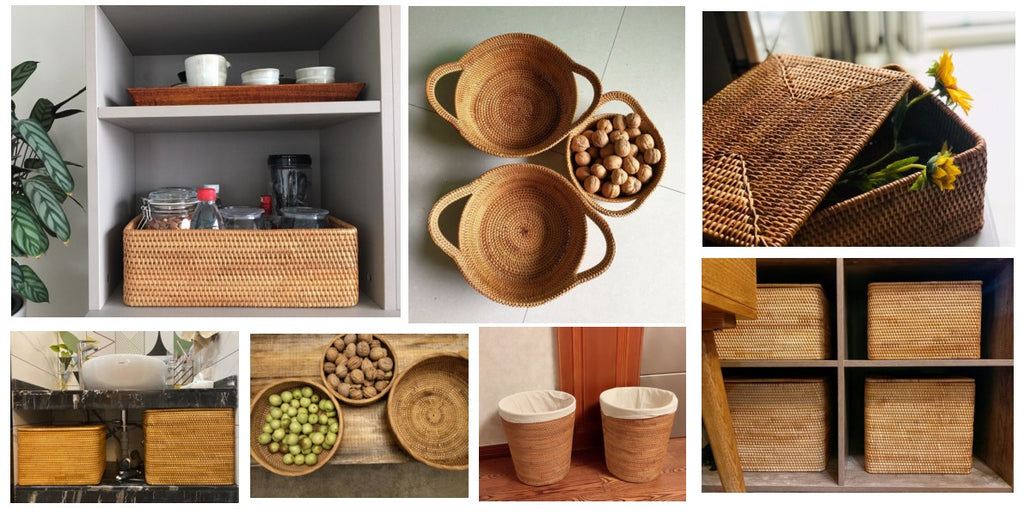 Beautiful Handmade Rattan Storage Baskets, Rectangular Storage Baskets, Round Storage Baskets
