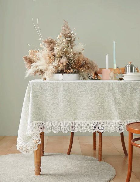 Dining Room Flower Pattern Table Cloths, Farmhouse Table Cloth, Wedding Tablecloth, Square Tablecloth for Round Table, Cotton Rectangular Table Covers for Kitchen-Art Painting Canvas