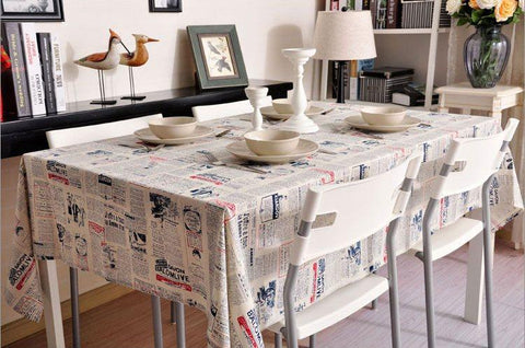 Newspaper Tablecloth, Blue NEWS LETTER Table Linen Wedding Home Decor Dining Kitchen Table Cloth-Art Painting Canvas