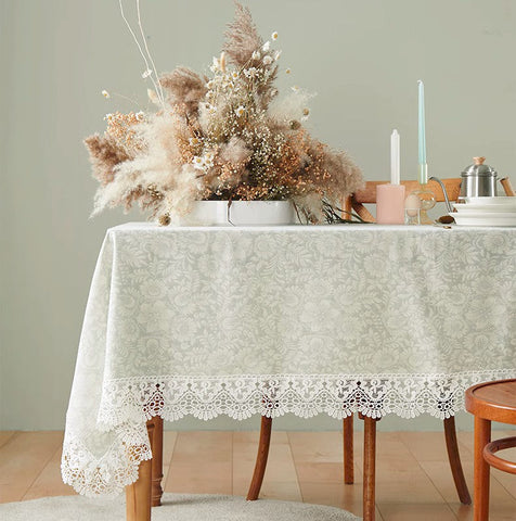 Dining Room Flower Pattern Table Cloths, Farmhouse Table Cloth, Wedding Tablecloth, Square Tablecloth for Round Table, Cotton Rectangular Table Covers for Kitchen-Art Painting Canvas