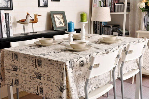 Eiffel Tower Tablecloth, NEWS LETTER Table Cloth, Black and White Linen Wedding Dining Kitchen-Art Painting Canvas