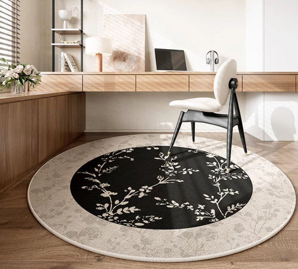 Contemporary Round Rugs for Dining Room, Flower Pattern Round Carpets under Coffee Table, Circular Modern Rugs for Living Room, Modern Area Rugs for Bedroom
