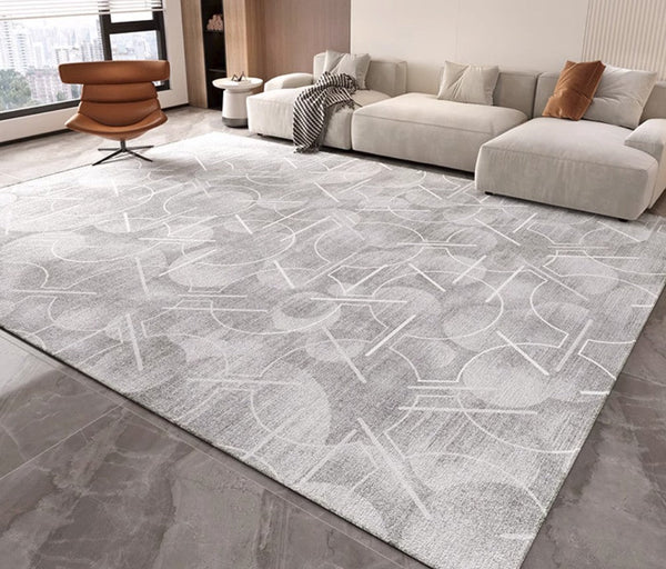 Abstract Gray Contemporary Modern Rugs for Living Room, Extra Large Modern Rugs for Bedroom, Geometric Modern Rug Placement Ideas for Dining Room-Art Painting Canvas