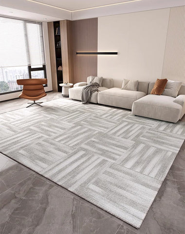 Extra Large Modern Rugs for Bedroom, Geometric Modern Rug Placement Ideas for Dining Room, Abstract Gray Contemporary Modern Rugs for Living Room