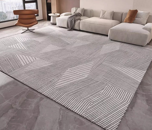 Living Room Abstract Gray Contemporary Modern Rugs, Large Modern Rugs for Bedroom, Geometric Modern Rug Placement Ideas for Dining Room-Art Painting Canvas