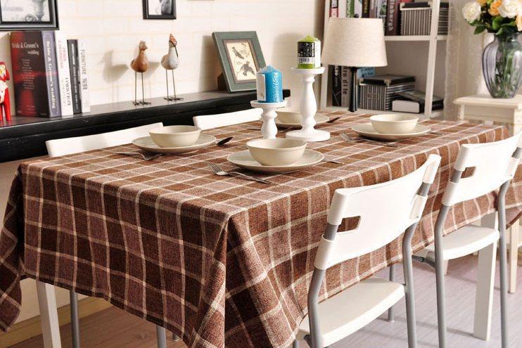 Modern Brown Table Cover for Home Decoration, Brown Checked Linen Tablecloth, Rustic Wedding , Checkerboard Tablecloth-Art Painting Canvas
