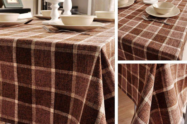 Modern Brown Table Cover for Home Decoration, Brown Checked Linen Tablecloth, Rustic Wedding , Checkerboard Tablecloth