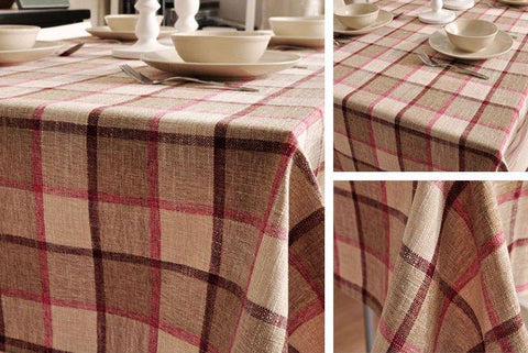 Khaki Checked Linen Tablecloth, Rustic Home Decor , Checkerboard Tablecloth, Table Cover-Art Painting Canvas