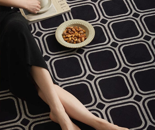 Modern Area Rugs under Sofa, Modern Black Rugs for Living Room, Abstract Contemporary Rugs for Bedroom, Dining Room Floor Rugs, Modern Carpets for Office-Art Painting Canvas