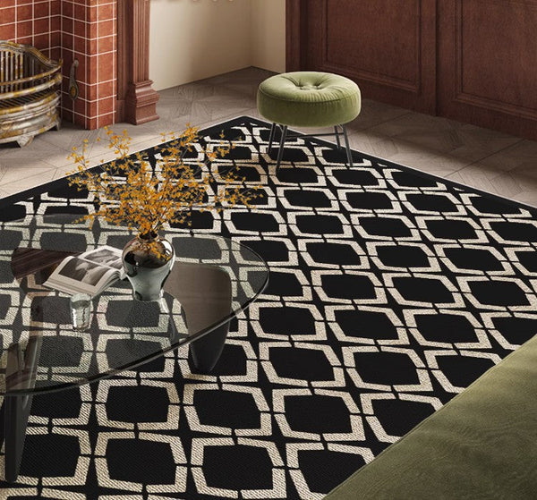 Abstract Contemporary Rugs for Bedroom, Modern Area Rugs under Sofa, Modern Black Rugs for Living Room, Dining Room Floor Rugs, Modern Carpets for Office-Art Painting Canvas