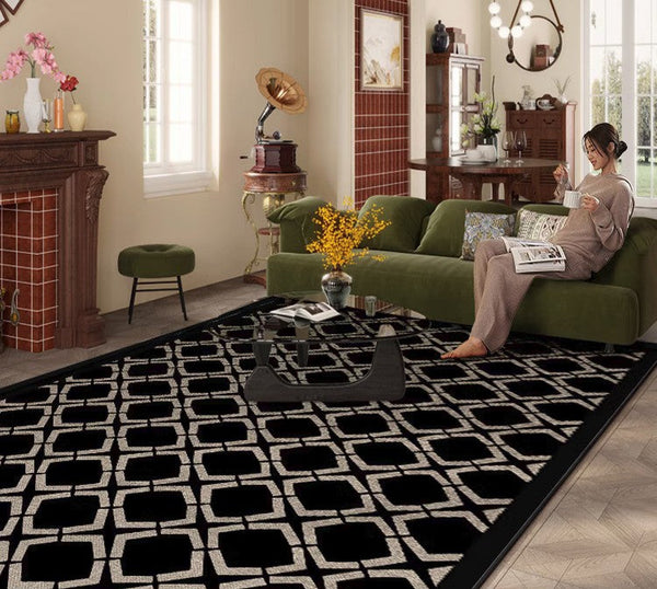 Abstract Contemporary Rugs for Bedroom, Modern Area Rugs under Sofa, Modern Black Rugs for Living Room, Dining Room Floor Rugs, Modern Carpets for Office