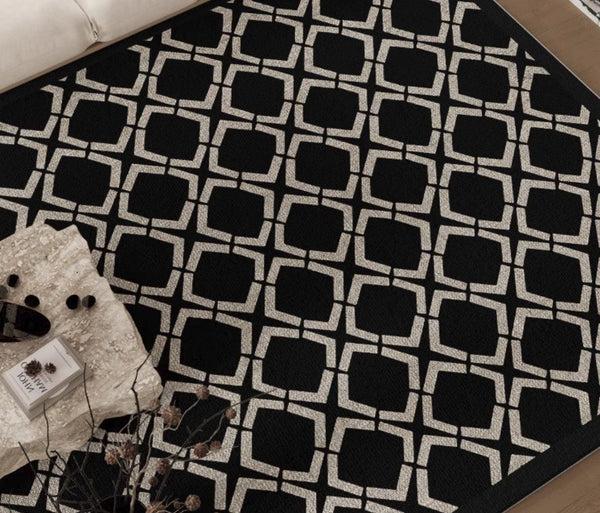 Abstract Contemporary Rugs for Bedroom, Modern Area Rugs under Sofa, Modern Black Rugs for Living Room, Dining Room Floor Rugs, Modern Carpets for Office-Art Painting Canvas