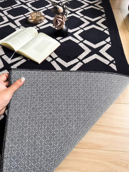 Abstract Contemporary Rugs for Bedroom, Modern Area Rugs under Sofa, Modern Black Rugs for Living Room, Dining Room Floor Rugs, Modern Carpets for Office