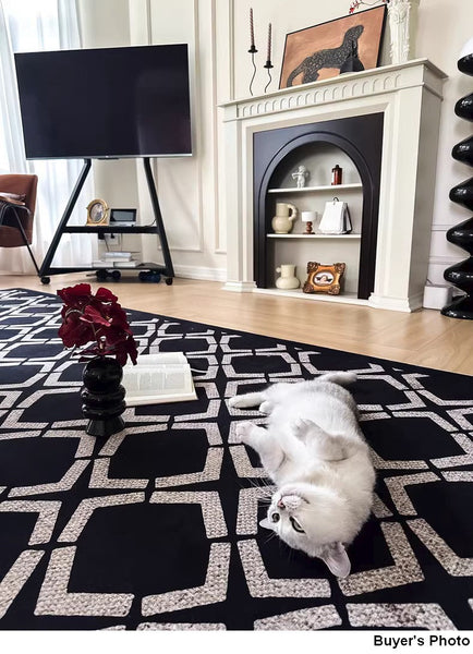 Abstract Contemporary Rugs for Bedroom, Modern Area Rugs under Sofa, Modern Black Rugs for Living Room, Dining Room Floor Rugs, Modern Carpets for Office