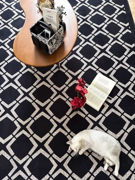 Abstract Contemporary Rugs for Bedroom, Modern Area Rugs under Sofa, Modern Black Rugs for Living Room, Dining Room Floor Rugs, Modern Carpets for Office-Art Painting Canvas