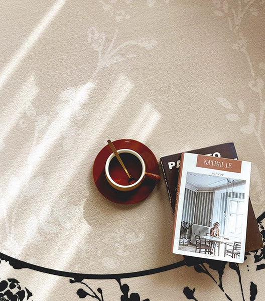 Flower Pattern Round Carpets under Coffee Table, Contemporary Round Rugs for Dining Room, Circular Modern Rugs for Living Room, Modern Area Rugs for Bedroom-Art Painting Canvas