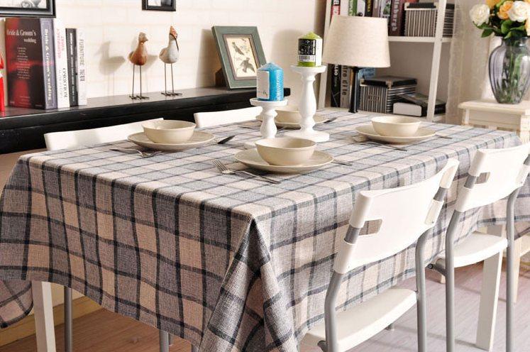 Gray Checked Linen Tablecloth, Checkerboard Tablecloth, Rustic Table Cover, Table Decor