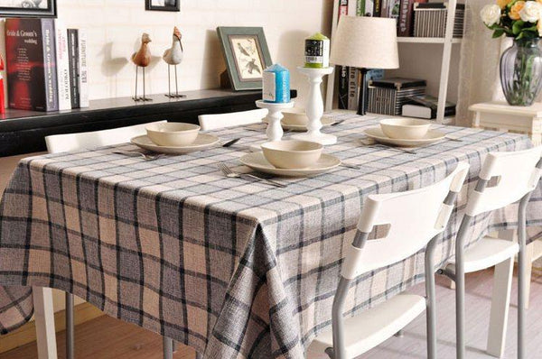 Gray Checked Linen Tablecloth, Checkerboard Tablecloth, Rustic Table Cover, Table Decor