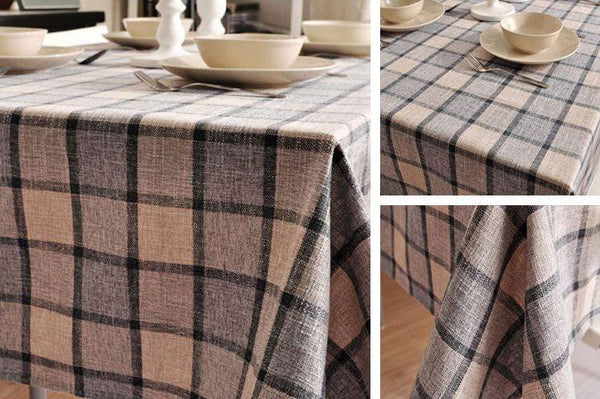 Gray Checked Linen Tablecloth, Checkerboard Tablecloth, Rustic Table Cover, Table Decor-Art Painting Canvas