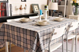 Gray Checked Linen Tablecloth, Checkerboard Tablecloth, Rustic Table Cover, Table Decor-Art Painting Canvas