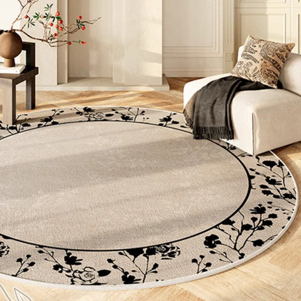 Flower Pattern Round Carpets under Coffee Table, Contemporary Round Rugs for Dining Room, Circular Modern Rugs for Living Room, Modern Area Rugs for Bedroom-Art Painting Canvas