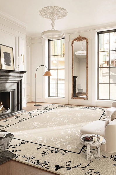 Large Modern Rugs for Sale, Dining Room Modern Rugs, Contemporary Floor Carpets for Living Room, Flower Pattern Geometric Modern Rugs in Bedroom-Art Painting Canvas