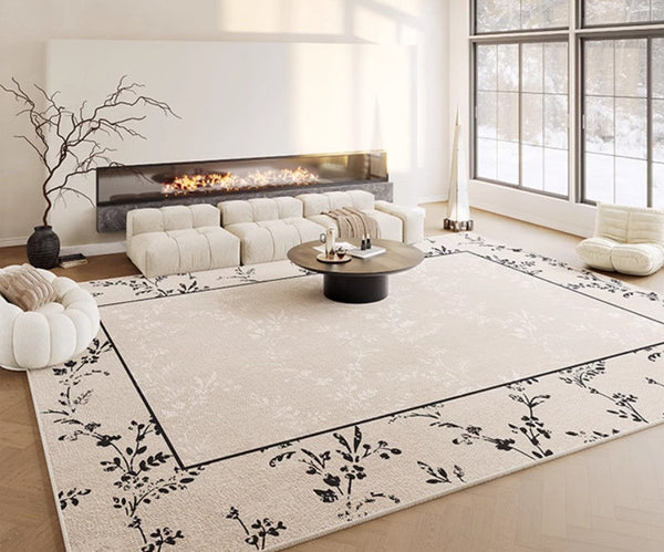 Large Modern Rugs for Sale, Dining Room Modern Rugs, Contemporary Floor Carpets for Living Room, Flower Pattern Geometric Modern Rugs in Bedroom-Art Painting Canvas