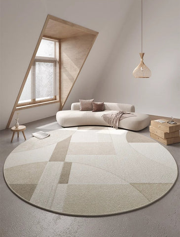 Modern Rugs for Dining Room, Abstract Contemporary Round Rugs for Dining Room, Circular Modern Rugs for Bedroom, Geometric Modern Rug Ideas for Living Room-Art Painting Canvas