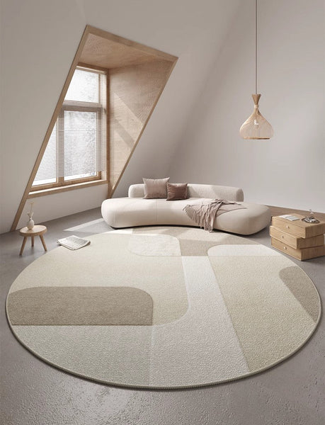 Circular Modern Rugs for Bedroom, Modern Rugs for Dining Room, Abstract Contemporary Round Rugs for Dining Room, Geometric Modern Rug Ideas for Living Room-Art Painting Canvas