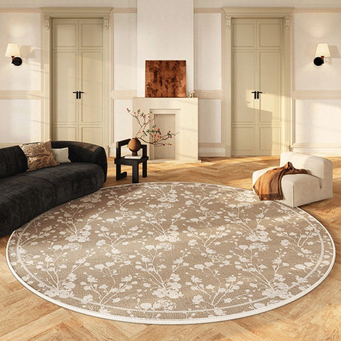Uniqe Modern Area Rugs for Bedroom, Circular Modern Rugs for Living Room, Flower Pattern Round Carpets under Coffee Table, Contemporary Round Rugs for Dining Room-Art Painting Canvas