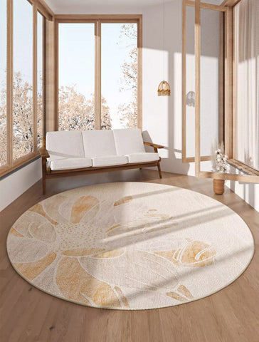 Lotus Flower Round Carpets under Coffee Table, Contemporary Round Rugs for Dining Room, Modern Area Rugs for Bedroom, Circular Modern Rugs for Living Room-Art Painting Canvas