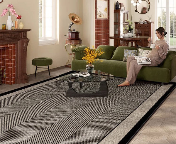 Mid Century Black Rugs for Living Room, Elegant Modern Area Rugs under Sofa, Dining Room Floor Rugs, Abstract Contemporary Rugs for Bedroom, Modern Carpets for Office