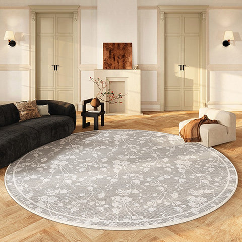 Circular Modern Rugs for Living Room, Modern Area Rugs for Bedroom, Flower Pattern Round Carpets under Coffee Table, Contemporary Round Rugs for Dining Room-Art Painting Canvas