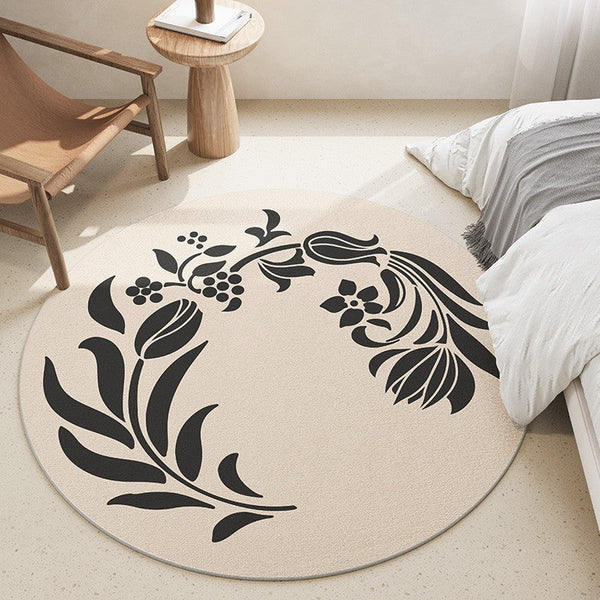 Large Modern Area Rugs under Coffee Table, Dining Room Modern Rugs, Flower Pattern Modern Rugs for Bedroom, Abstract Round Rugs under Sofa-Art Painting Canvas
