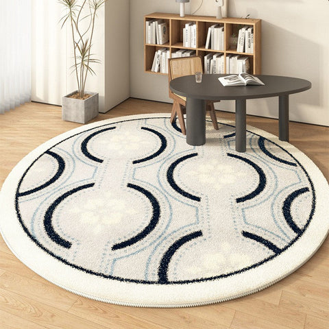 Contemporary Modern Rugs for Bedroom, Modern Area Rugs under Coffee Table, Dining Room Modern Rugs, Abstract Geometric Round Rugs under Sofa-Art Painting Canvas