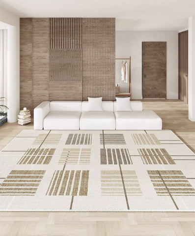 Simple Modern Beige Rugs for Bedroom, Modern Rugs for Dining Room, Contemporary Rugs for Office, Geometric Modern Rugs, Large Abstract Modern Rugs for Living Room-Art Painting Canvas