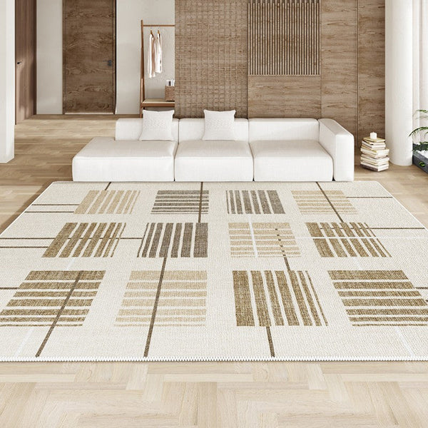 Simple Modern Beige Rugs for Bedroom, Modern Rugs for Dining Room, Contemporary Rugs for Office, Geometric Modern Rugs, Large Abstract Modern Rugs for Living Room-Art Painting Canvas