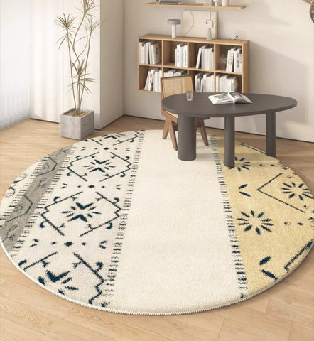 Abstract Contemporary Round Rugs, Modern Area Rugs under Coffee Table, Modern Rugs for Dining Room, Geometric Modern Rugs for Bedroom-Art Painting Canvas