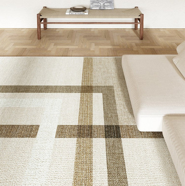 Geometric Beige Modern Rugs for Bedroom, Large Modern Rug Placement Ideas for Living Room, Contemporary Modern Rugs for Interior Design-Art Painting Canvas