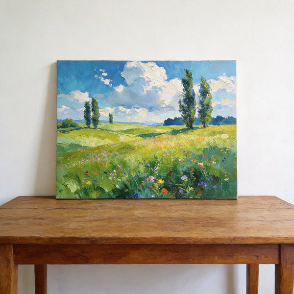 Original Landscape Paintings, Sunlit Wildflower Meadow, Small Canvas Wall Art Paintings, Buy Original Artwork Online, Hand Painted Canvas Art-Art Painting Canvas
