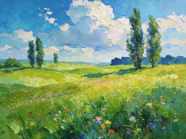 Original Landscape Paintings, Sunlit Wildflower Meadow, Small Canvas Wall Art Paintings, Buy Original Artwork Online, Hand Painted Canvas Art-Art Painting Canvas