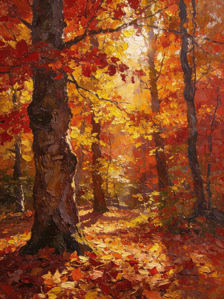 Small Paintings On Canvas, Golden Autumn Forest, Path Amidst Falling Leaves, Hand Painted Canvas Art, Landscape Oil Paintings, Original Artwork Small Paintings on Wall-Art Painting Canvas