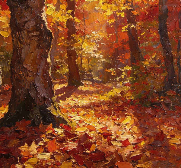 Small Paintings On Canvas, Golden Autumn Forest, Path Amidst Falling Leaves, Hand Painted Canvas Art, Landscape Oil Paintings, Original Artwork Small Paintings on Wall-Art Painting Canvas