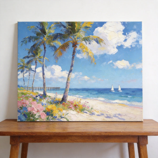 Original Landscape Paintings, Seashore Palm Tree Paintings, Buy Original Oil Paintings Online, Small Canvas Wall Art Paintings, Hand Painted Canvas Art-Art Painting Canvas