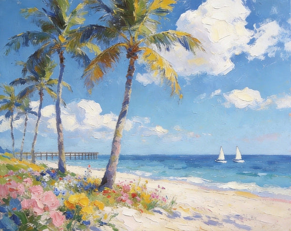 Original Landscape Paintings, Seashore Palm Tree Paintings, Buy Original Oil Paintings Online, Small Canvas Wall Art Paintings, Hand Painted Canvas Art-Art Painting Canvas